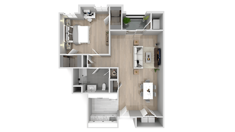 Floor plan for 1 bed, 1 bath, 900 sqft